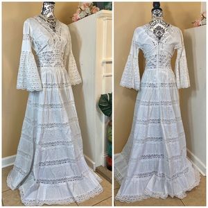Vintage Bell Sleeve Lace Boho Prairie Dress